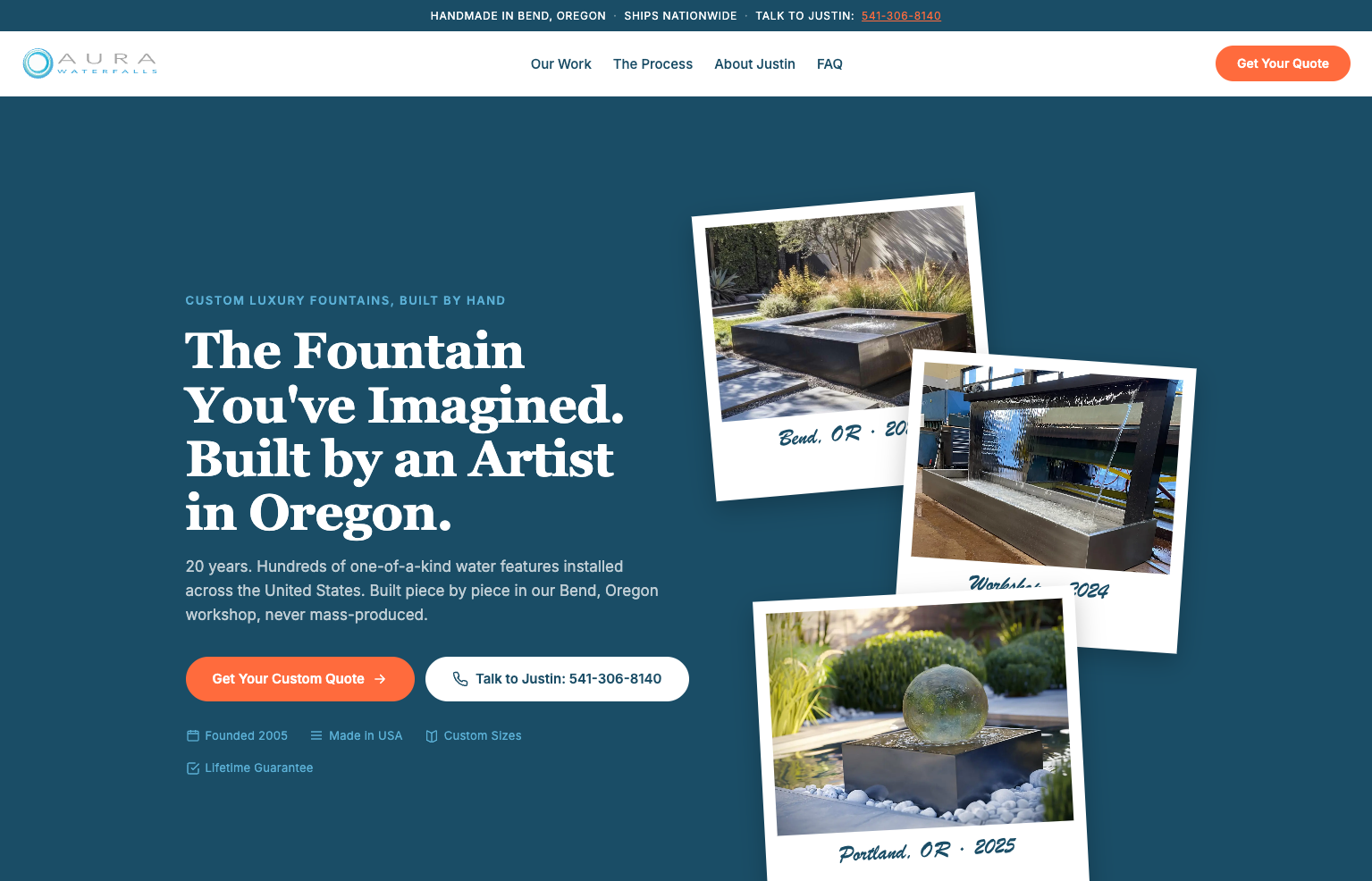 Aura Waterfalls landing page