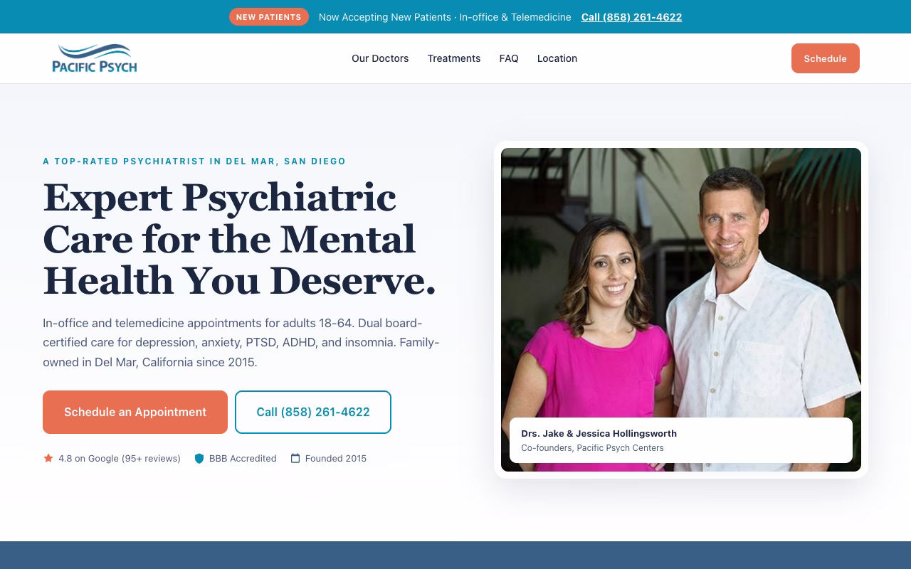 Pacific Psych Centers landing page