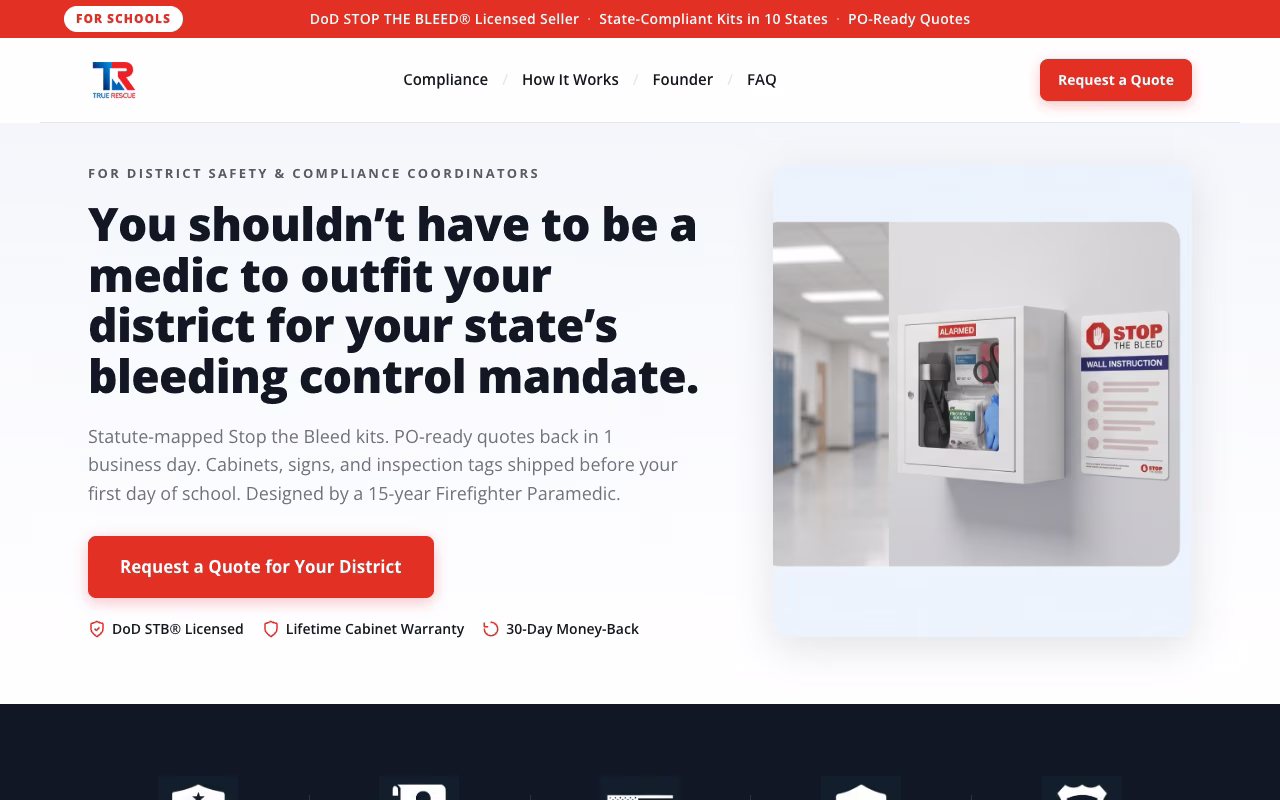 True Rescue Schools landing page