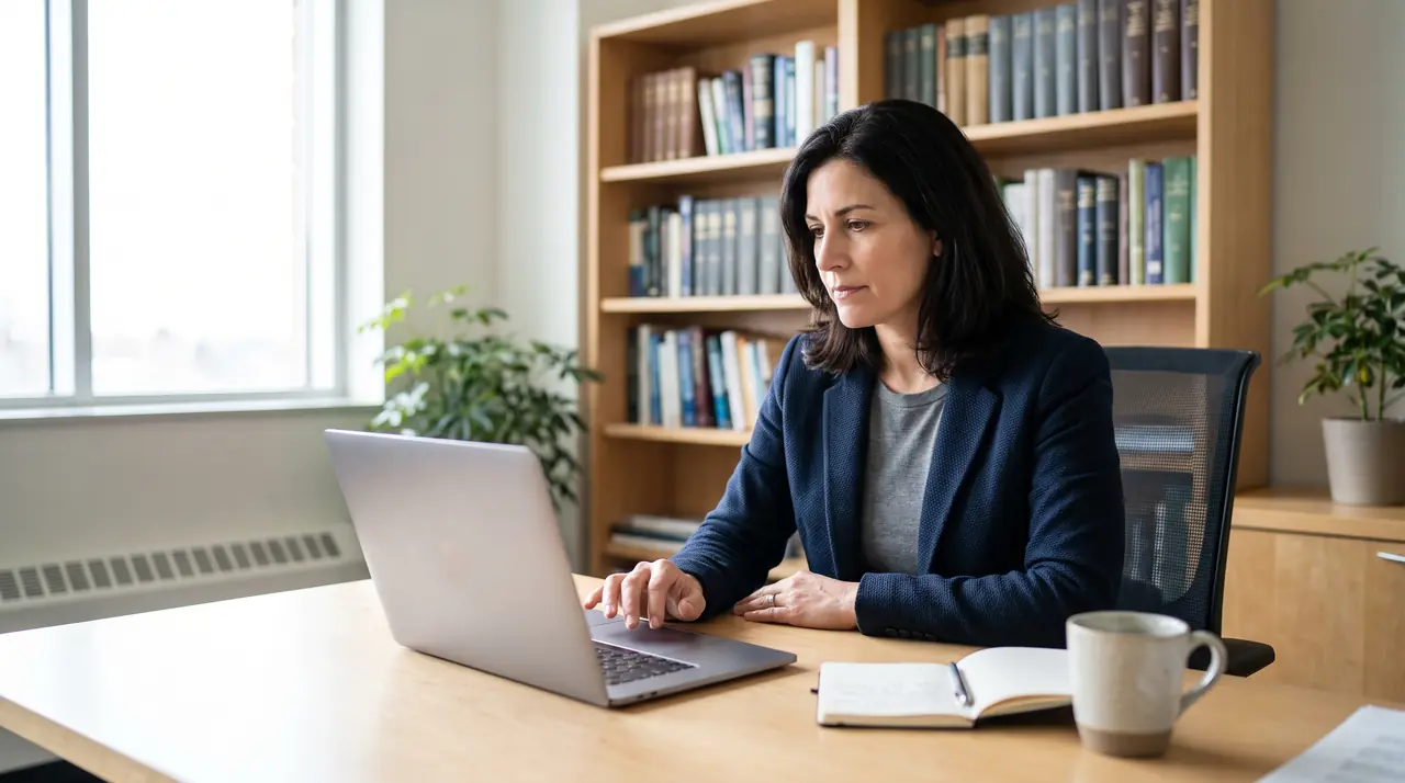 A faculty member using the Teaching Professor Digital Library on a laptop